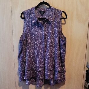 Simply Vera Vera Wang Purple Boxy Blouse with Notched Collar